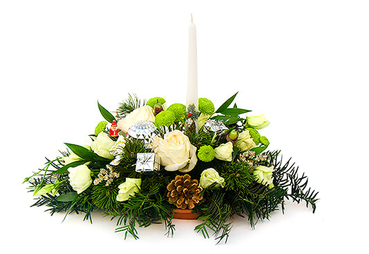 Christmas Centerpiece with White Roses