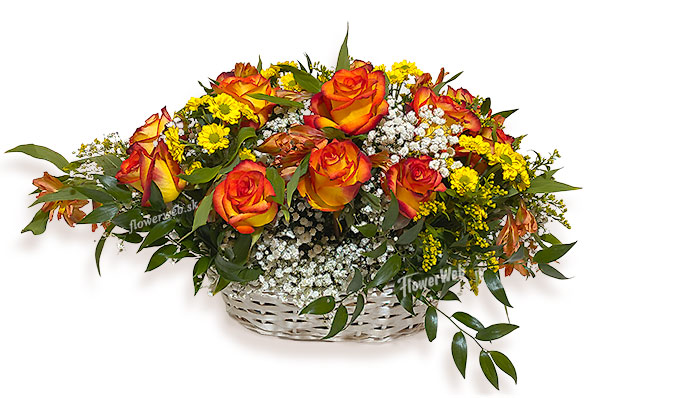 Flower basket with orange roses