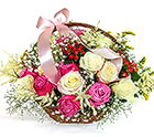 Basket of Pink and White Roses 
