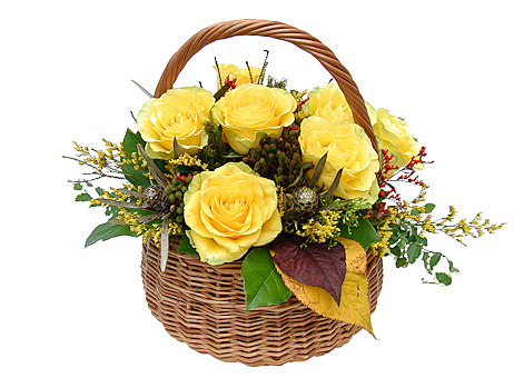 Basket of yellow roses