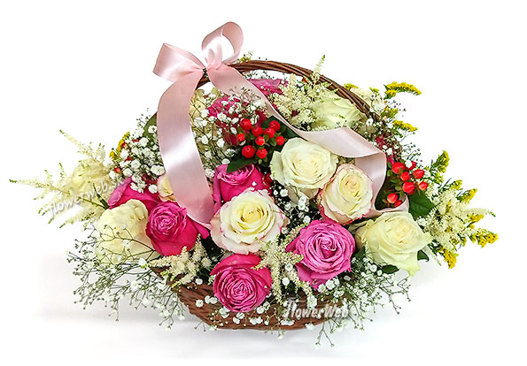 Basket of Pink and White Roses 