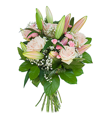 Pink roses with lilies